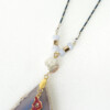 big slice blue agate stone long necklace with mermaid charm