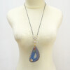 big slice blue agate stone long necklace with mermaid charm