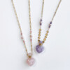 heart shaped pink rose quartz and purple amethyst crystal bottle necklaces