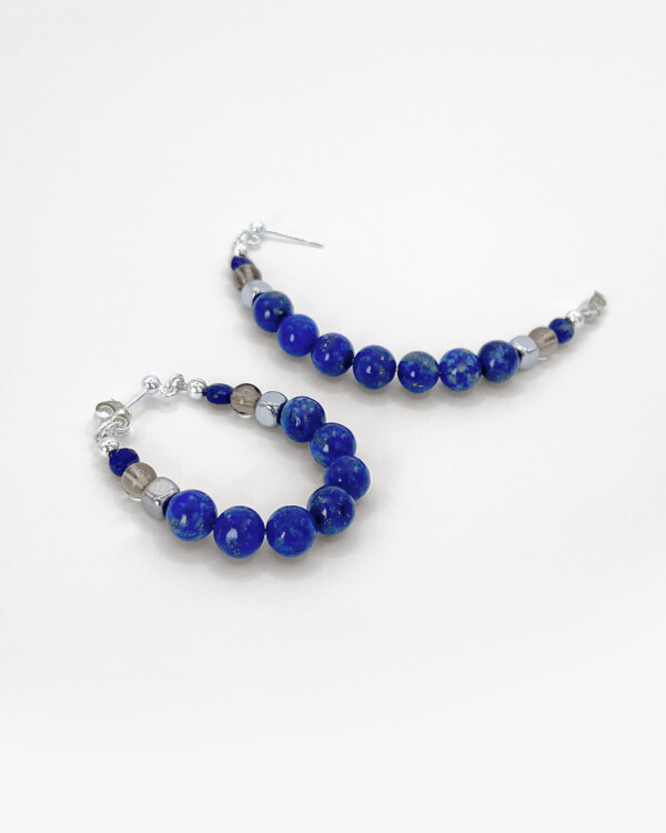 blue lapis lazuli stone beads hoop earrings