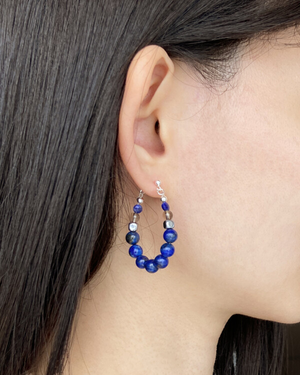 blue lapis lazuli stone beads hoop earrings