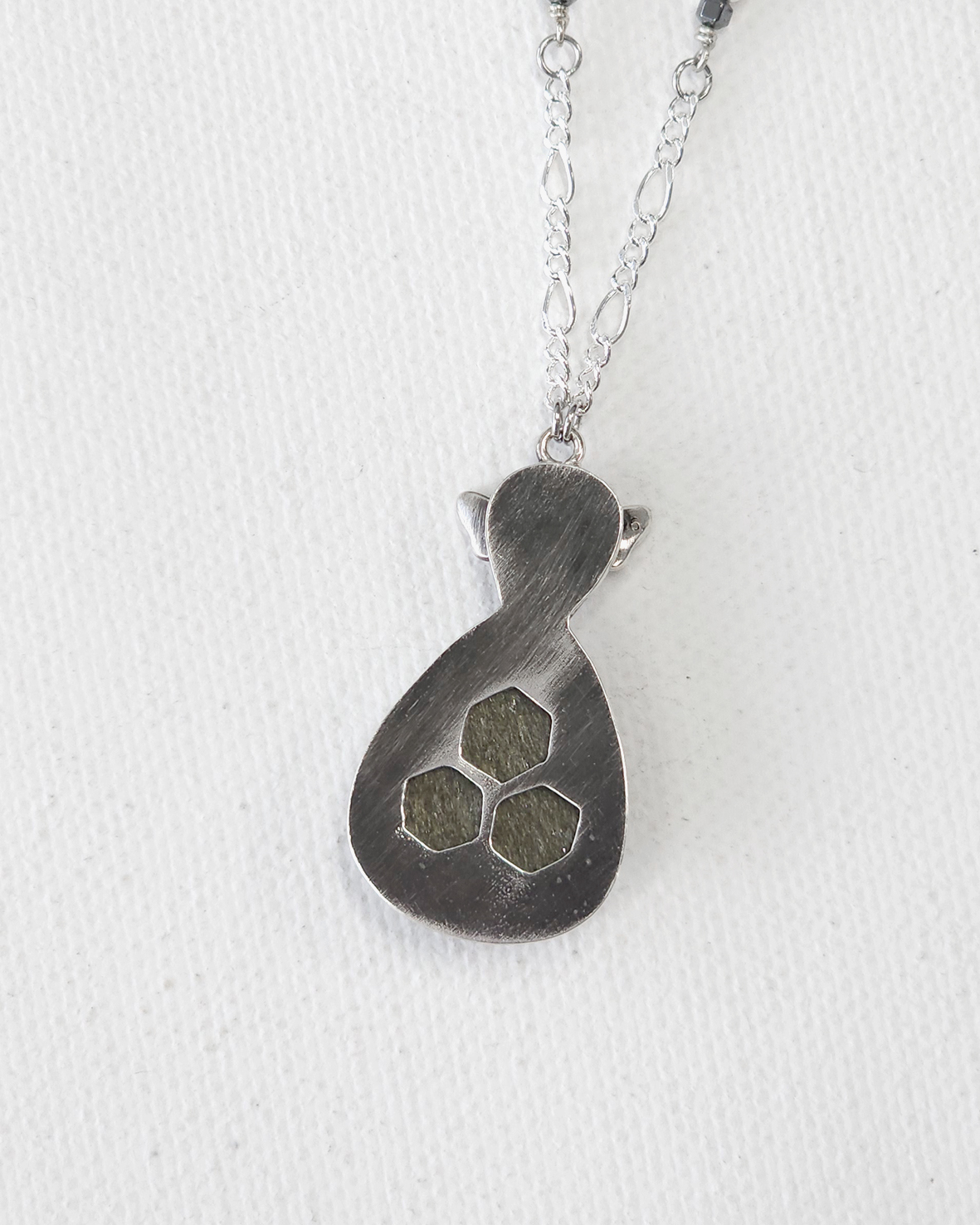 beehive necklace with gold sheen obsidian gemstone on oxidized sterling silver