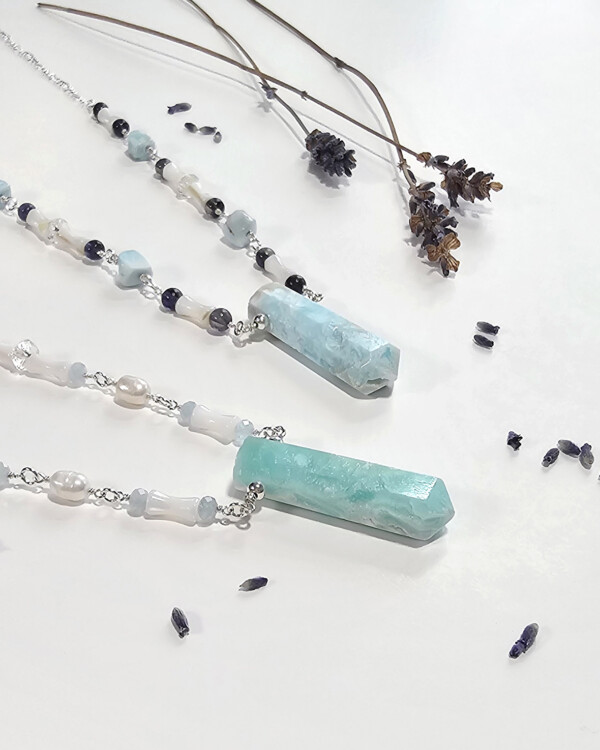 natural caribbean calcite point necklaces with gemstone beads adornment