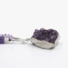 dark purple druzy amethyst raw crystal stone long necklace with ginko leaf ornament