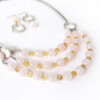 soothing light pink rose quartz and gold rutile quartz bib layer necklace and earrings set