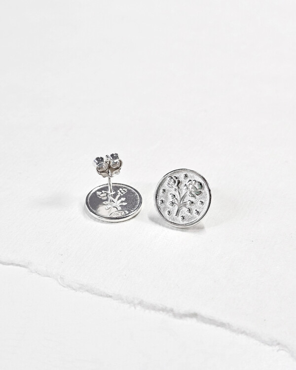 sterling silver flower coin stud earrings