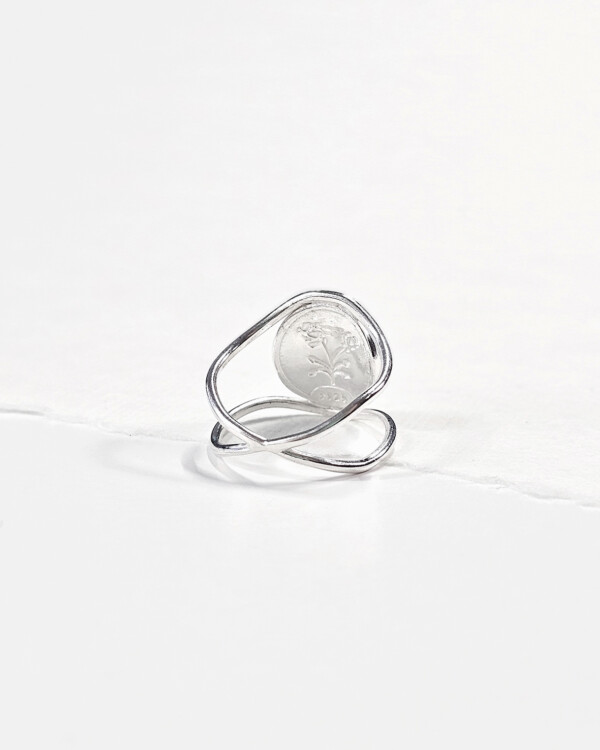 sterling silver flower clover coin ring