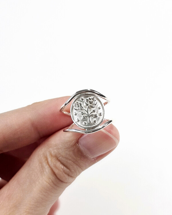 sterling silver flower clover coin ring