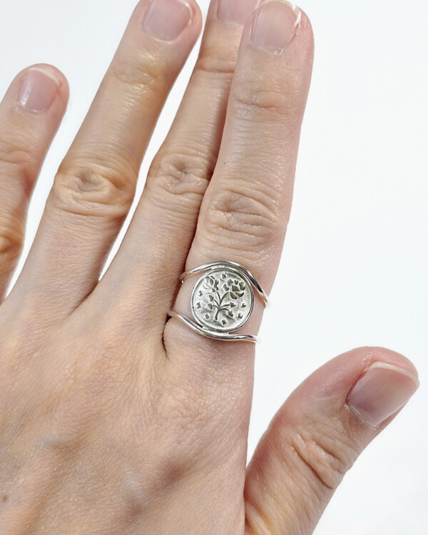 sterling silver flower clover coin ring