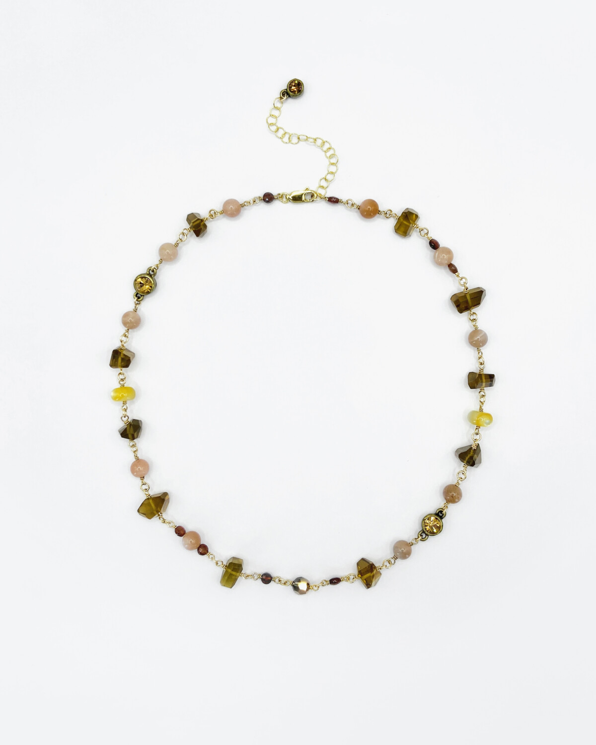 golden honey quartz with assorted crystals and gemstone beads short choker style necklace