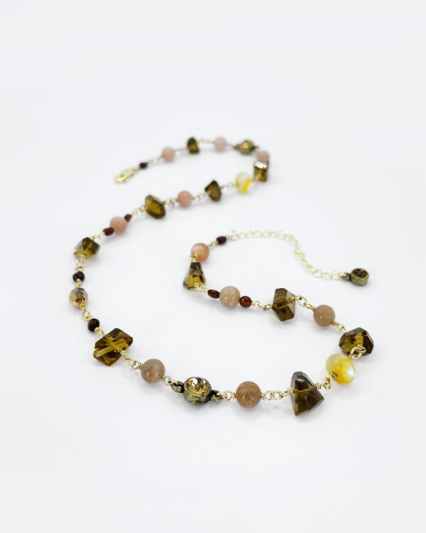 golden honey quartz with assorted crystals and gemstone beads short choker style necklace