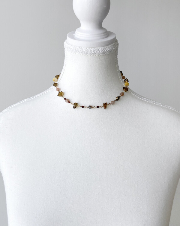 golden honey quartz with assorted crystals and gemstone beads short choker style necklace