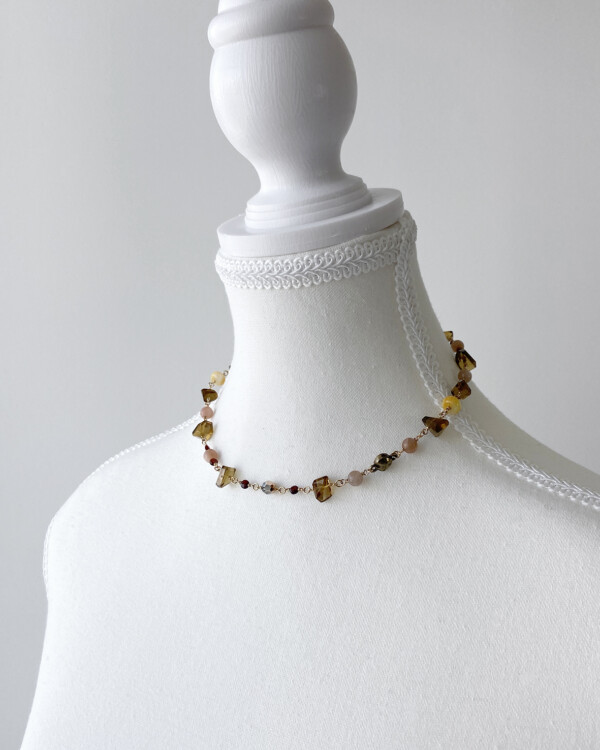 golden honey quartz with assorted crystals and gemstone beads short choker style necklace