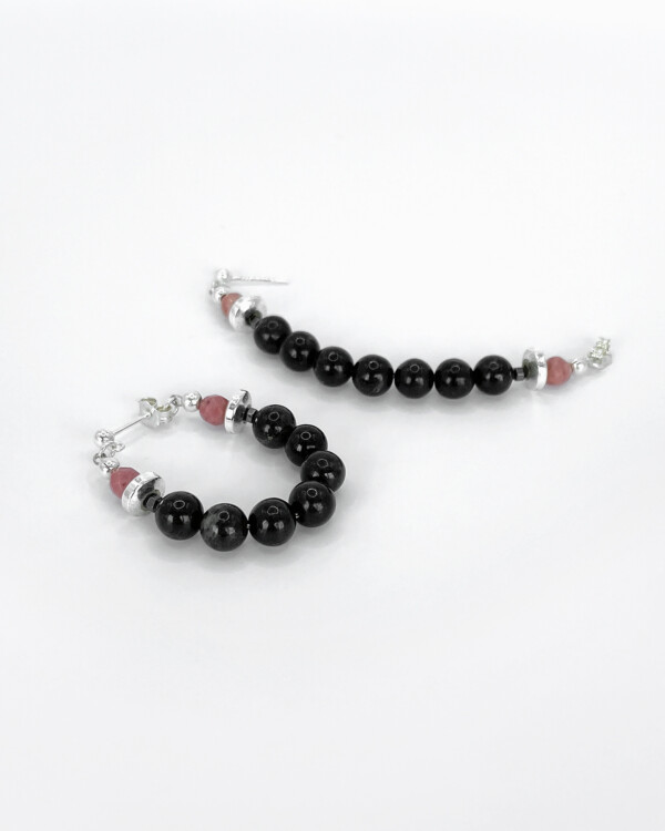 black arfvedsonite stone beads hoop earrings