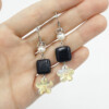 glam chic style earrings of dark blue sandstone and pearl