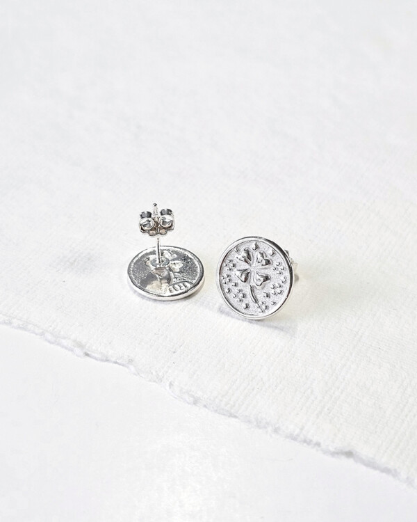 sterling silver clover coin stud earrings