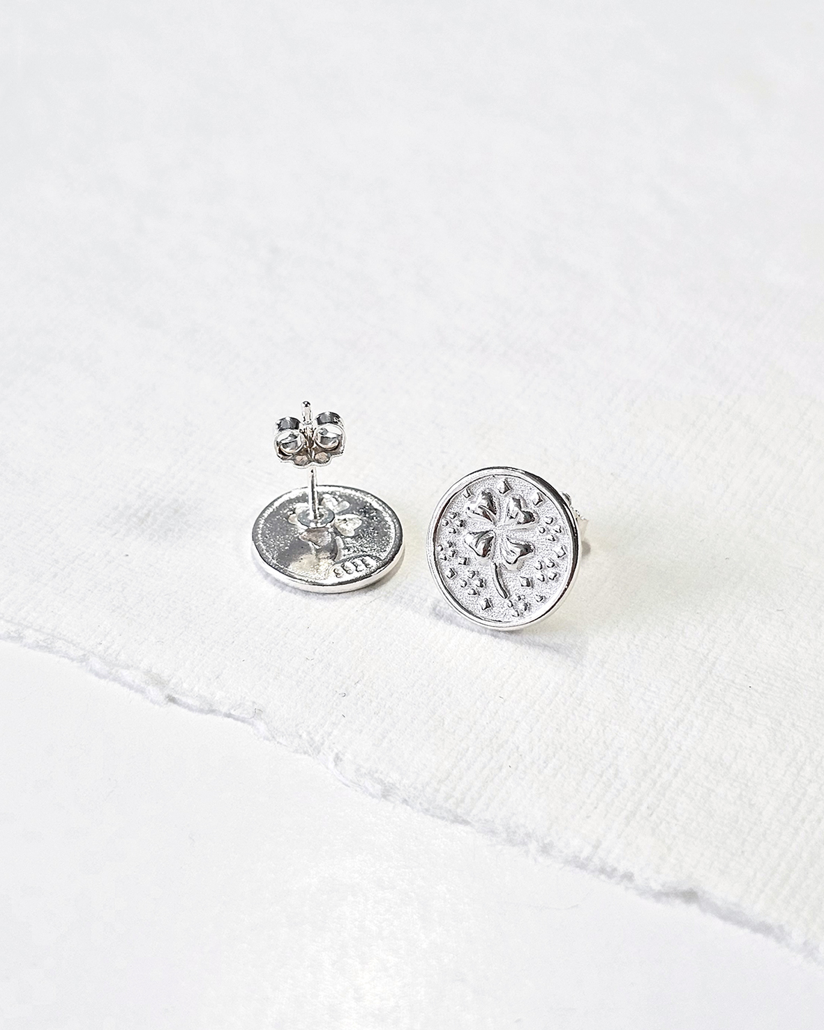sterling silver clover coin stud earrings