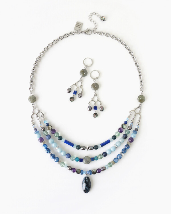 mediterranean blue shade stones statement necklace and earrings set