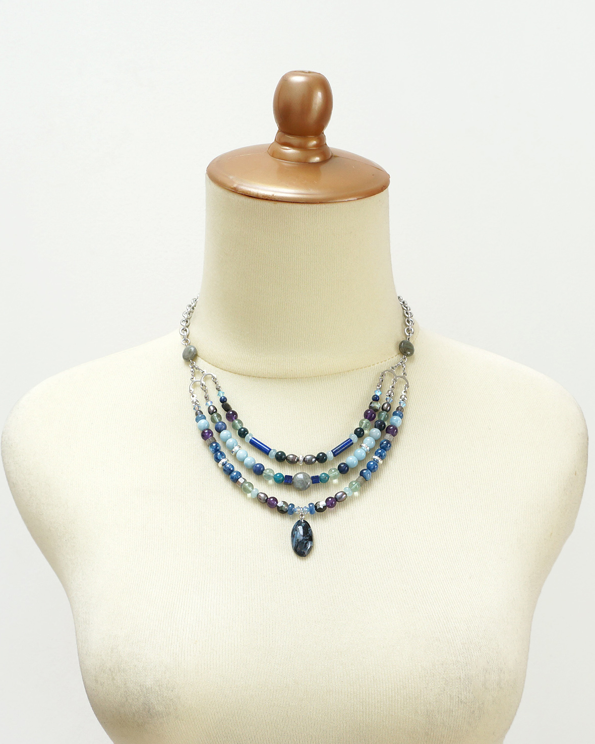 mediterranean blue shade stones statement necklace