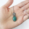 dark mint green amazonite stone pendant on oxidized sterling silver clover necklace