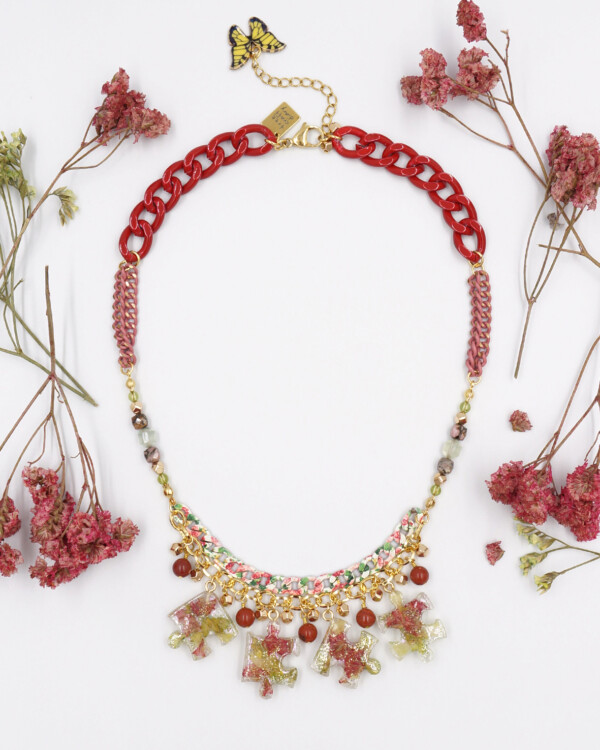 resin puzzles of spring flowers bib statement necklace