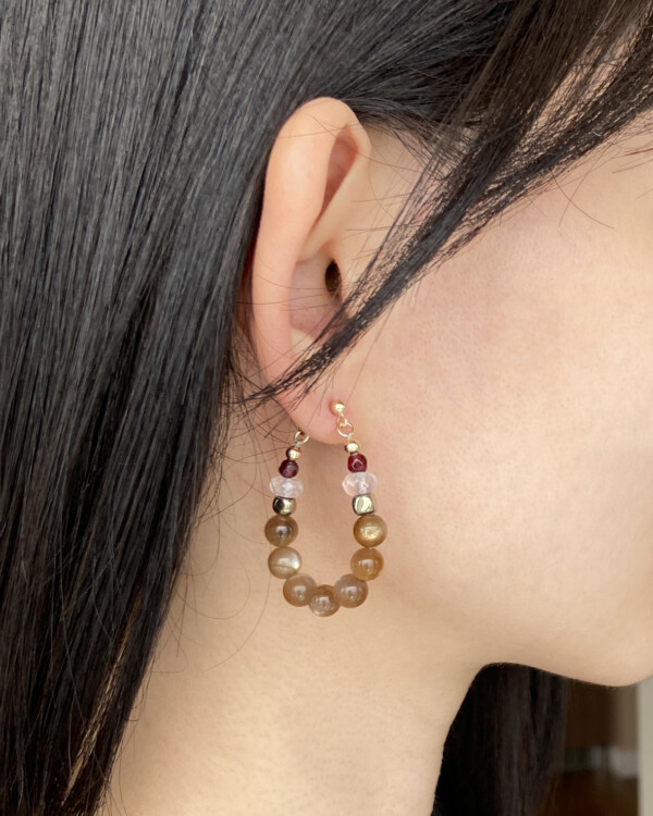 shimmering sunstone beads hoop earrings