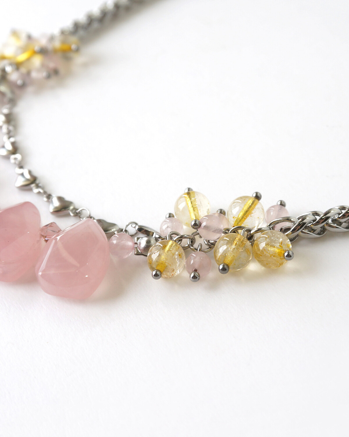 pink rose quartz crystal bib statement necklace