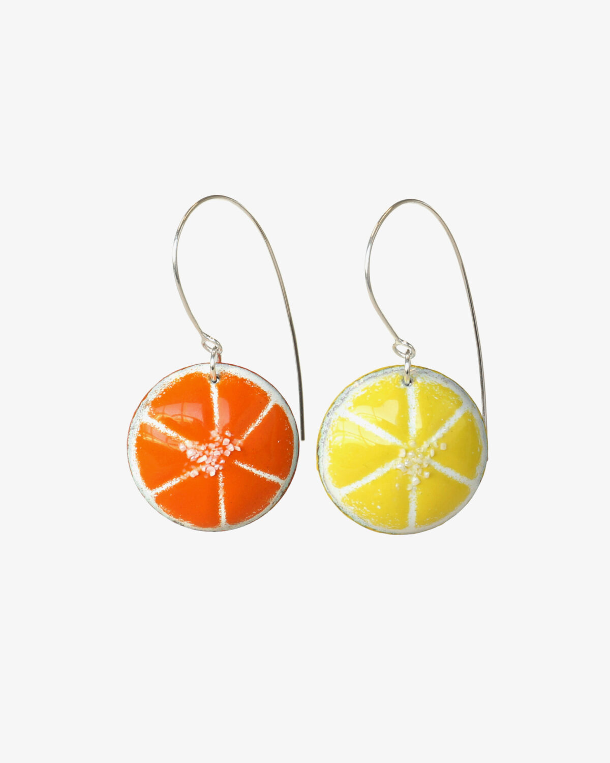 vitamin c earrings, orange and lemon glass enamel handmade statement dangling earrings