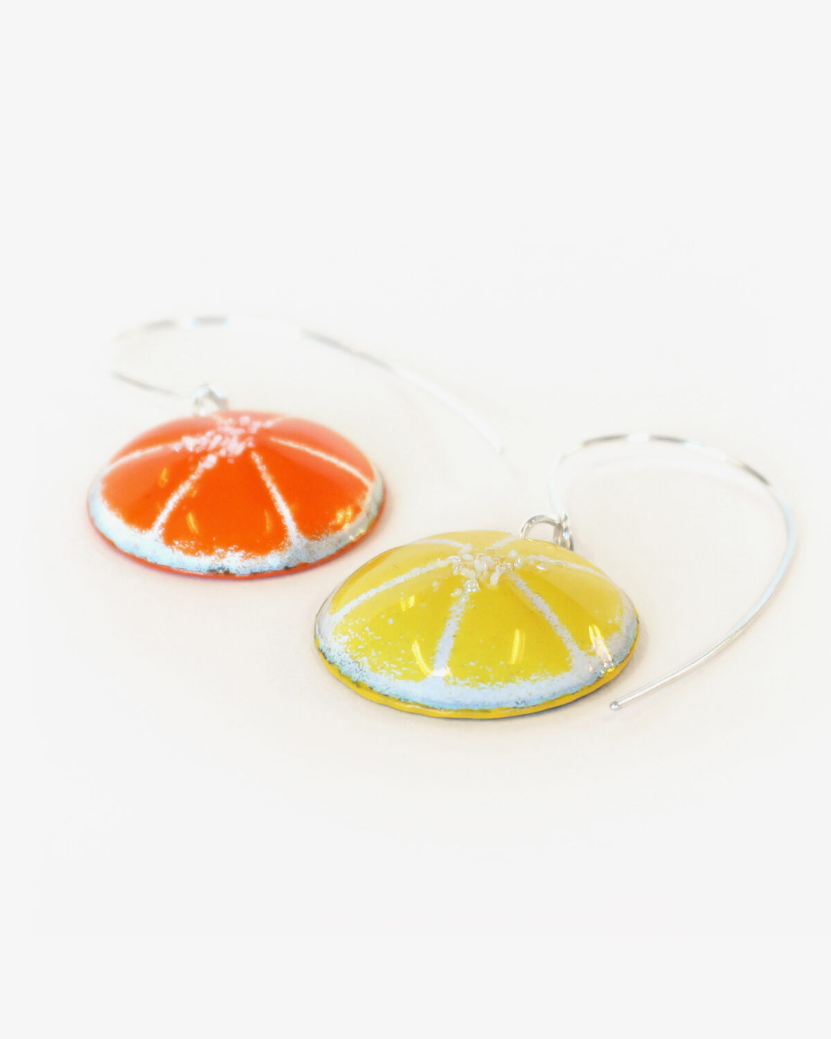 vitamin c earrings, orange and lemon glass enamel handmade statement dangling earrings