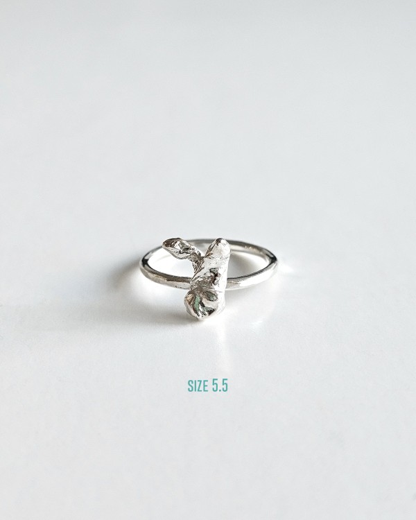 organic shape water casting silver ring