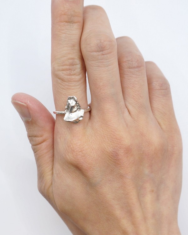 organic shape water casting silver ring