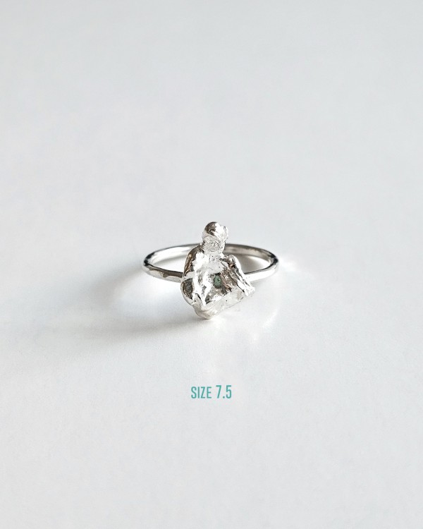 organic shape water casting silver ring