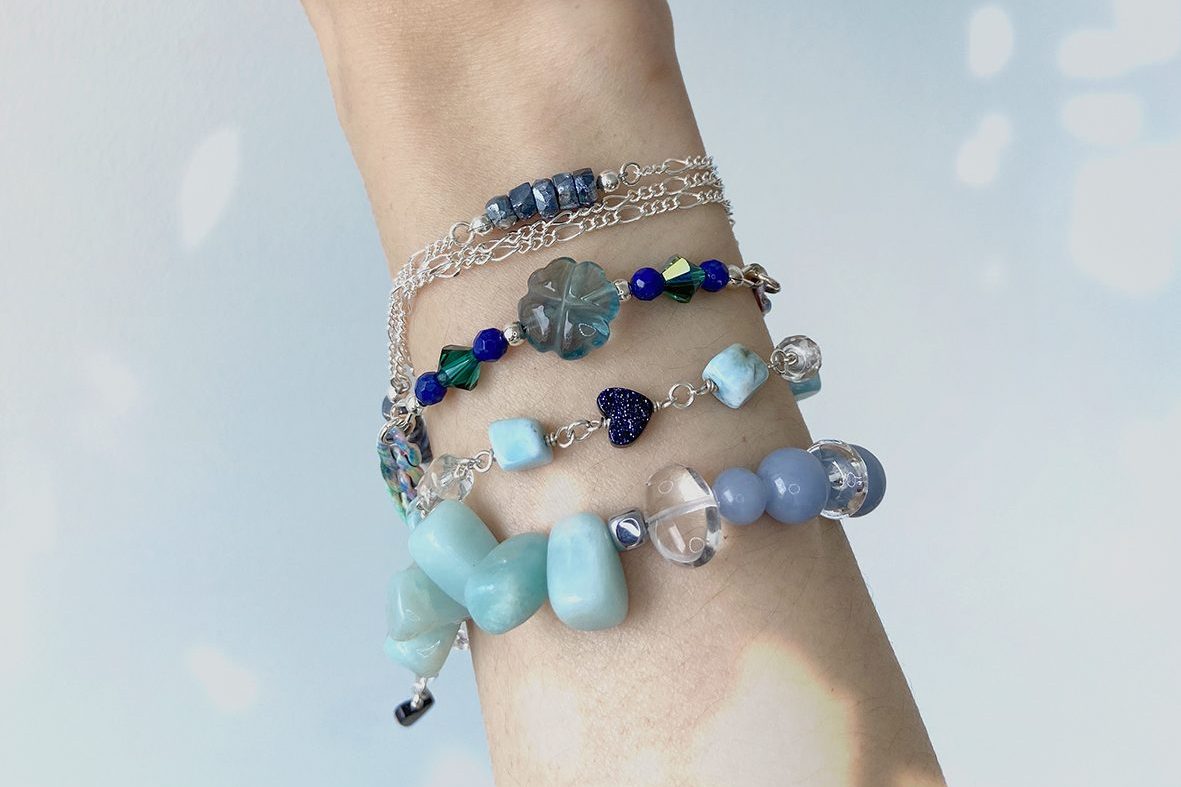 combination of gemstone stacking bracelets