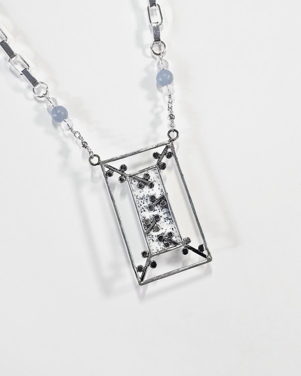 dandelion concept pendant with rectangular dendritic agate stone necklace