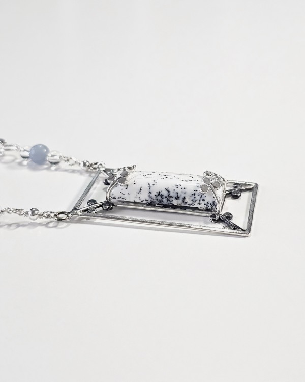 dandelion concept pendant with rectangular dendritic agate stone necklace