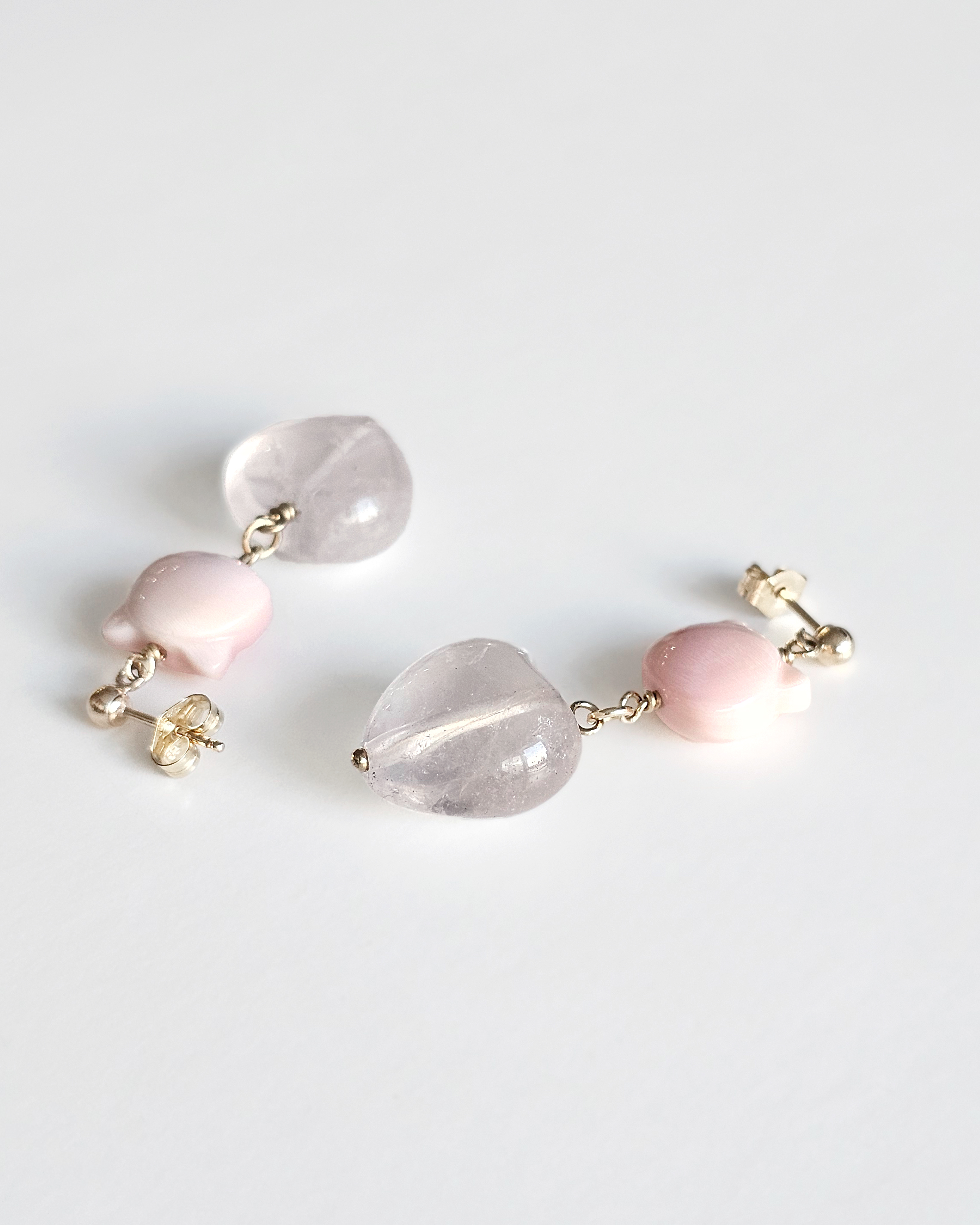 pink kitty with rose quartz earrings