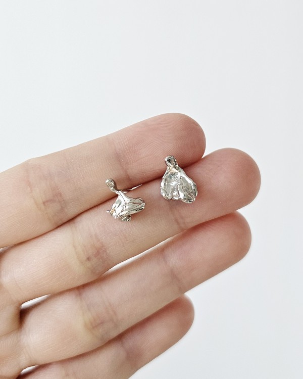 organic shape water casting silver earrings