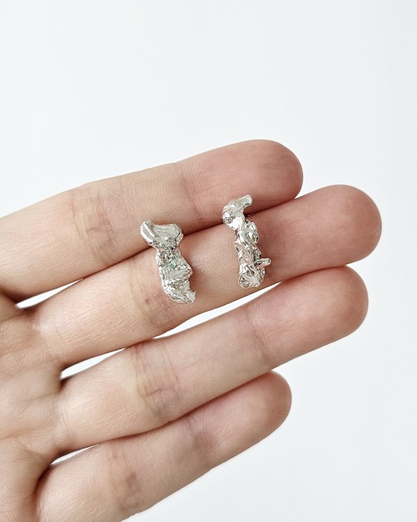 organic shape water casting silver earrings