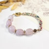 pink morganite gemstone bracelet with multicolor fancy chain