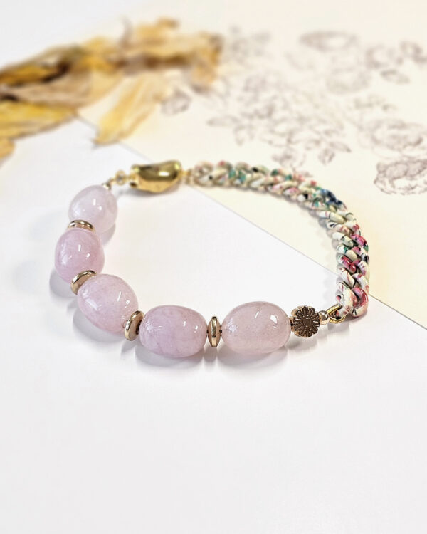 pink morganite gemstone bracelet with multicolor fancy chain