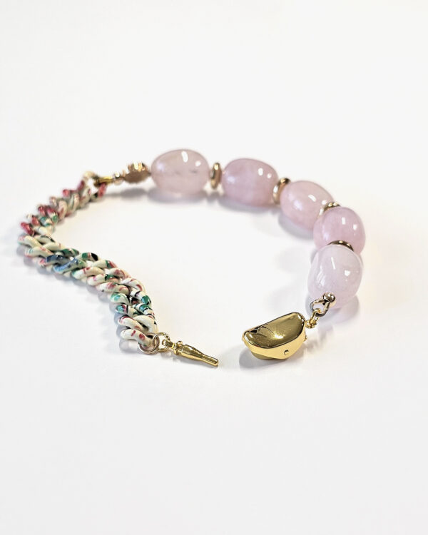 pink morganite gemstone bracelet with multicolor fancy chain