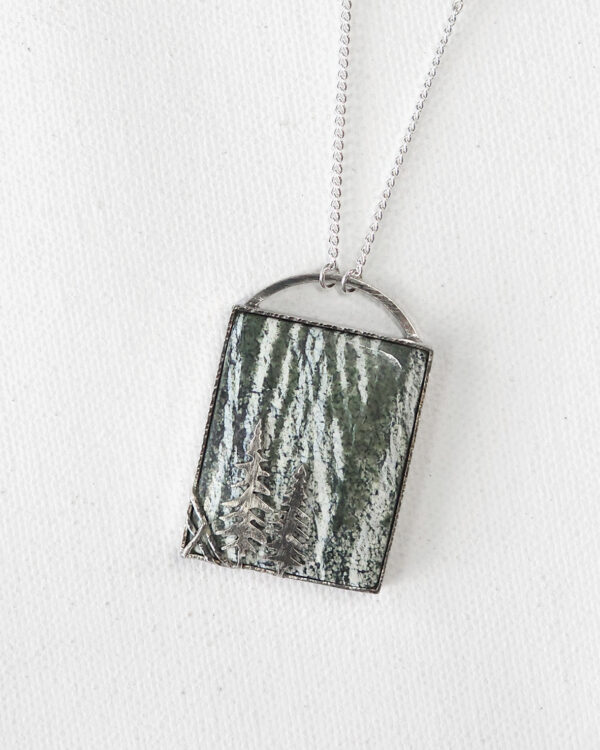 forest inspired rectangle chrysotile green zebra jasper stone pendant blackened sterling silver necklace