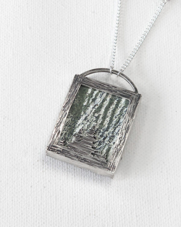 forest inspired rectangle chrysotile green zebra jasper stone pendant blackened sterling silver necklace