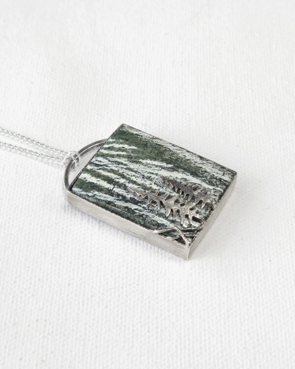 forest inspired rectangle chrysotile green zebra jasper stone pendant blackened sterling silver necklace