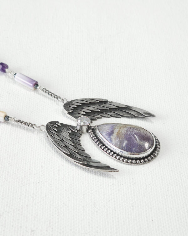 sterling silver wings necklace with sheep bridge lavender agate stone