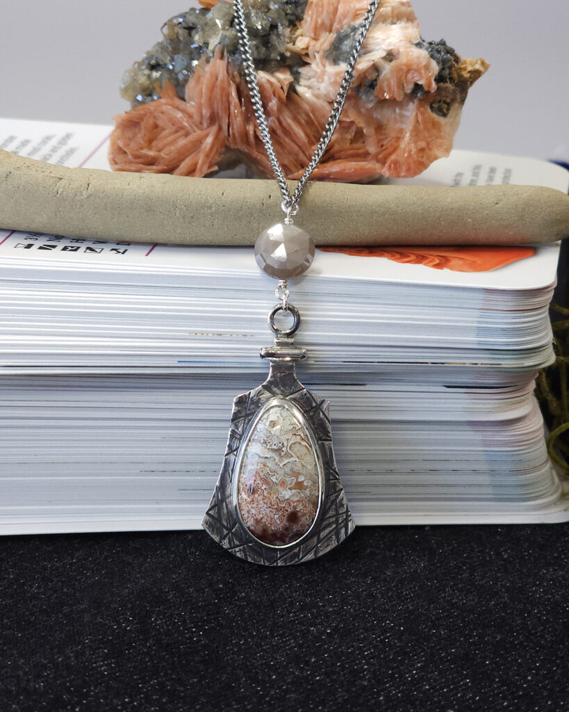 potion of euphoria pendant necklace with crazy lace agate gemstone