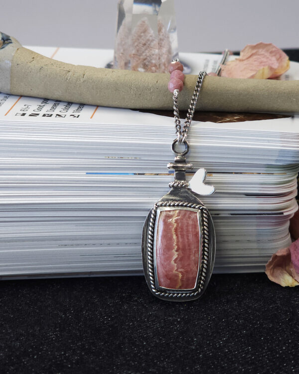 potion of self-love pendant necklace with rhodochrosite gemstone