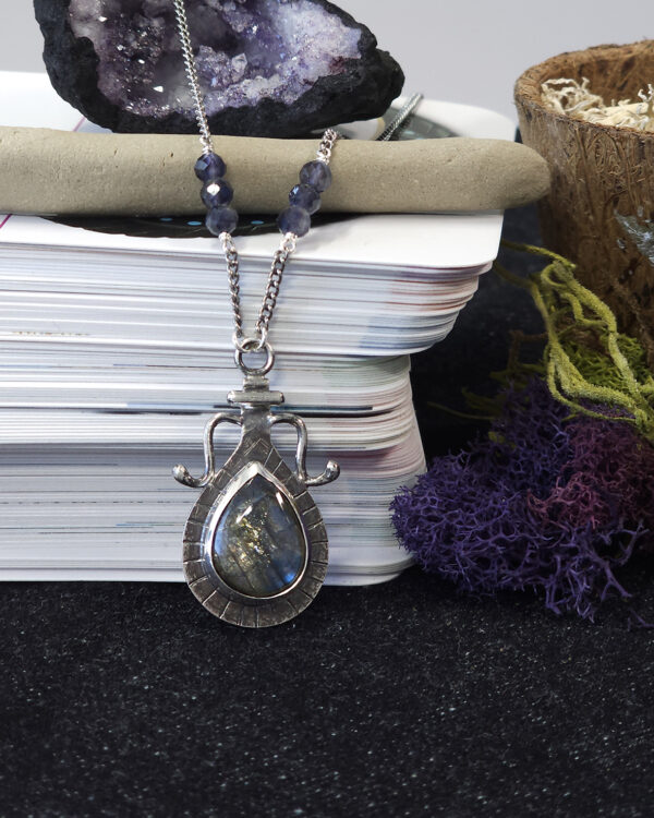 potion of transformation pendant necklace with labradorite gemstone