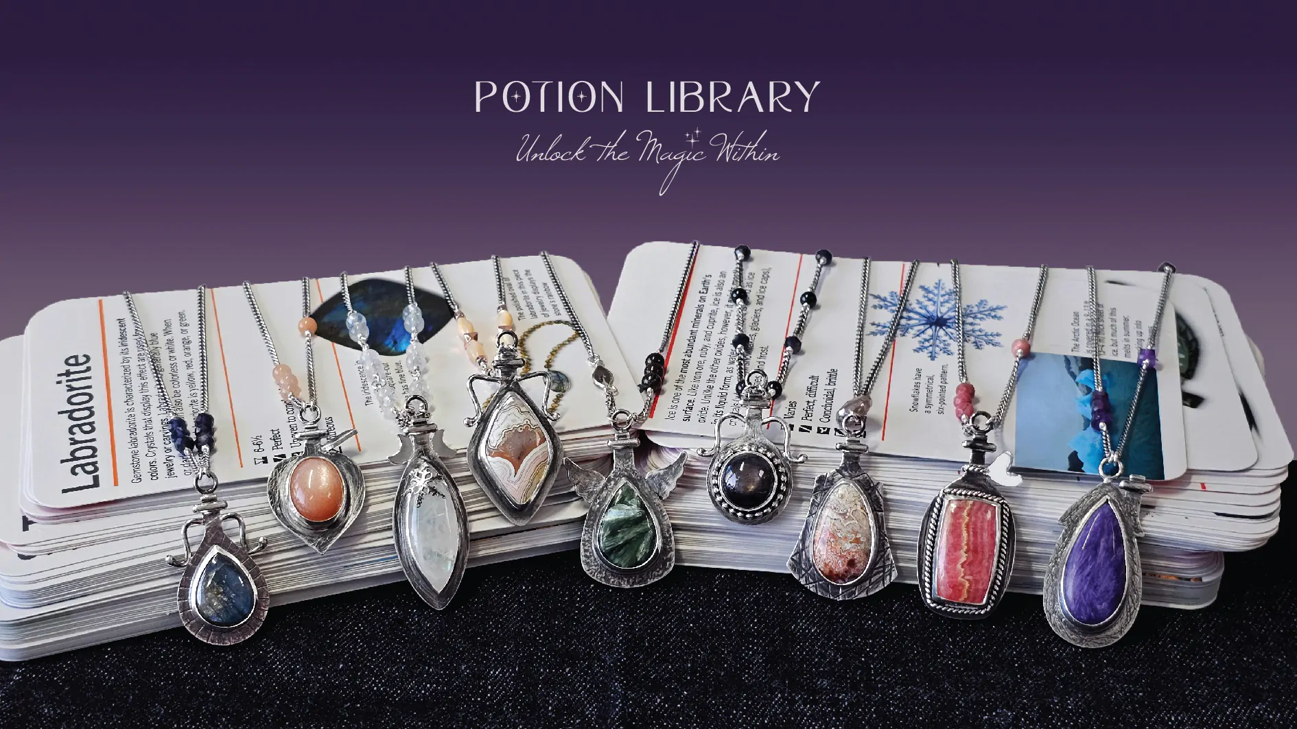 potion library - unlock the magic within - handmade sterling silver potion vial pendant necklaces