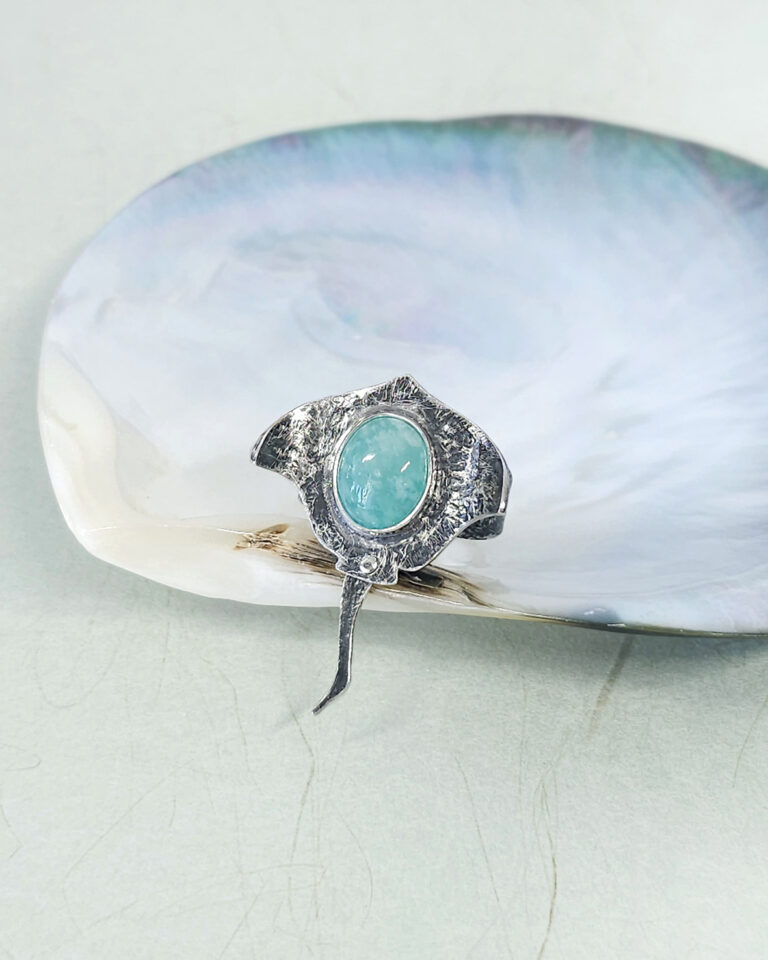 sterling silver stingray ring with mint amazonite gemstone